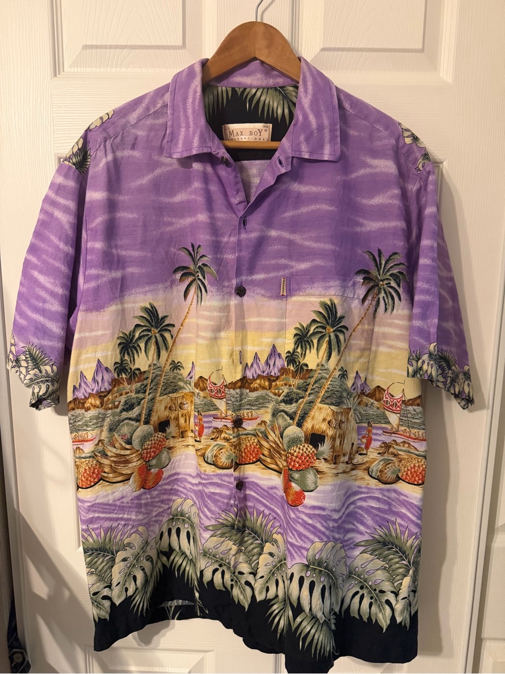 Max Boy International Purple Tropical Hawaiian Shirt XXL SKU 67